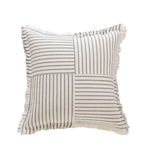 Rectangular Lumbar Pillow Striped Patchwork Woven Fabric & Fringed Trim
