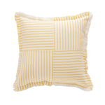 Rectangular Lumbar Pillow Striped Patchwork Woven Fabric & Fringed Trim