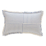 Rectangular Lumbar Pillow Striped Patchwork Woven Fabric & Fringed Trim
