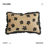 Rectangular Throw Pillow Woven Floral Tuft Fringe Trim