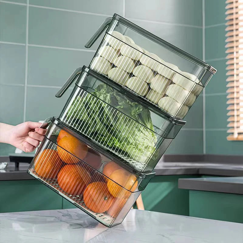 Refrigerator Storage Bin Stackable Transparent Ventilated With Drainage
