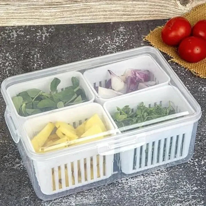 Refrigerator Storage Box BPA-Free 4-Section Removable Inserts