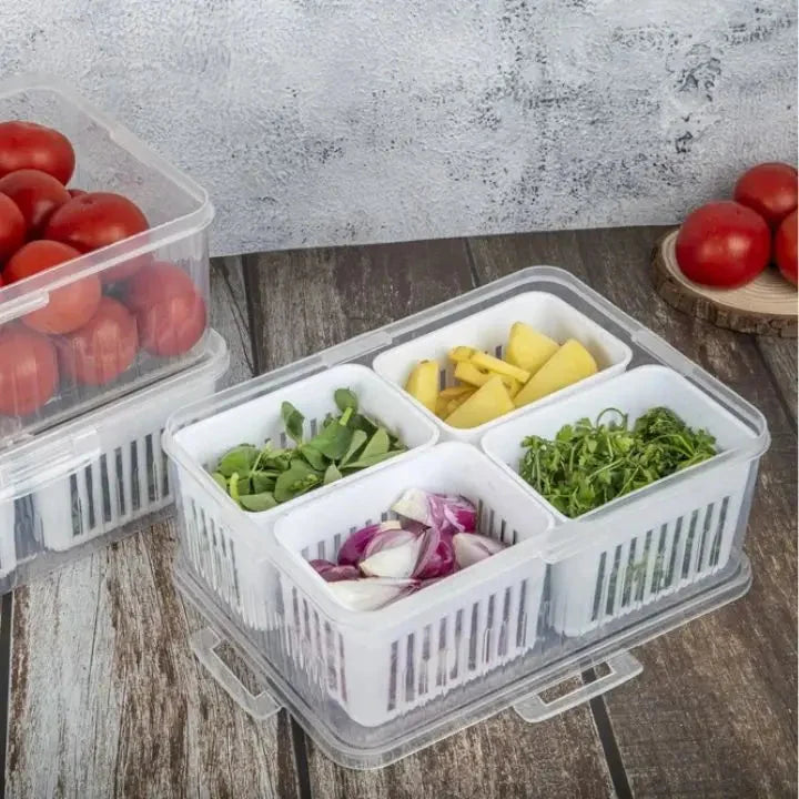 Refrigerator Storage Box BPA-Free 4-Section Removable Inserts