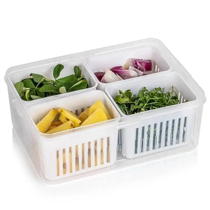 Refrigerator Storage Box BPA-Free 4-Section Removable Inserts