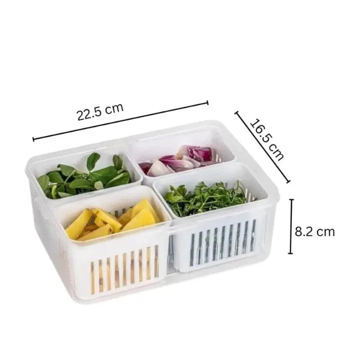 Refrigerator Storage Box BPA-Free 4-Section Removable Inserts