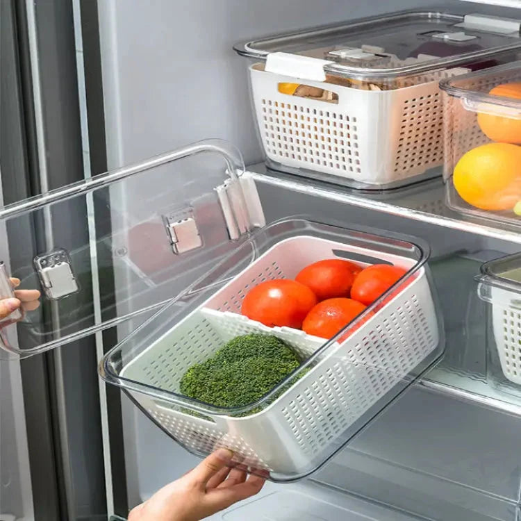 Refrigerator Storage Container Adjustable Dividers Wash & Drain BPA-Free