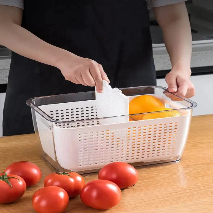 Refrigerator Storage Container Adjustable Dividers Wash & Drain BPA-Free