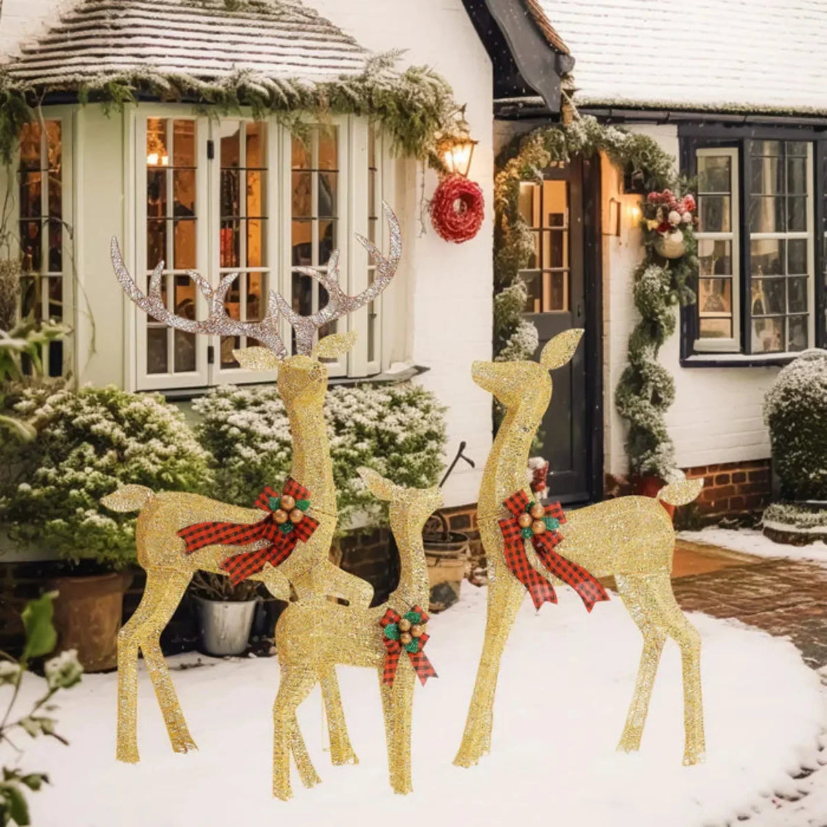 Reindeer Decoration Set of 3 Warm White LED Lights