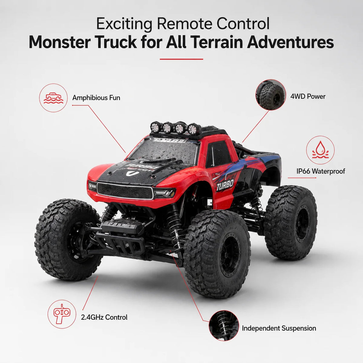 Remote Control Monster Truck Amphibious Waterproof Four-Wheel Drive