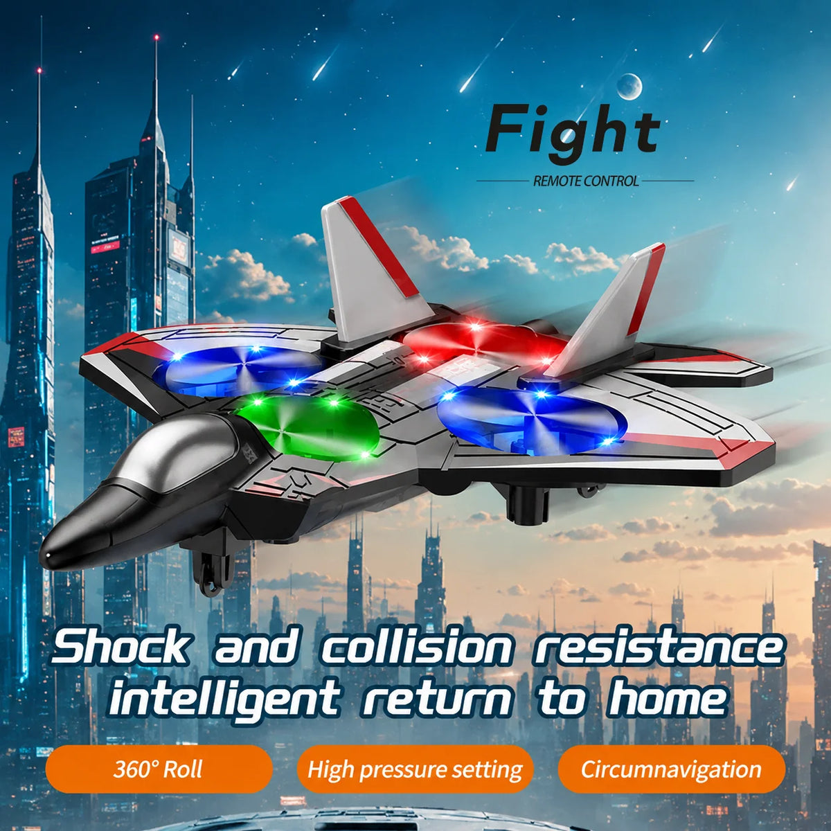 Remote-Controlled Fighter Jet 360° Stunts LED Lights Shock-Resistant