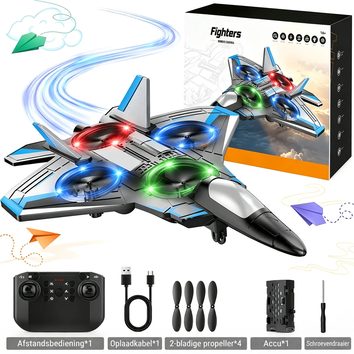 Remote-Controlled Fighter Jet 360° Stunts LED Lights Shock-Resistant