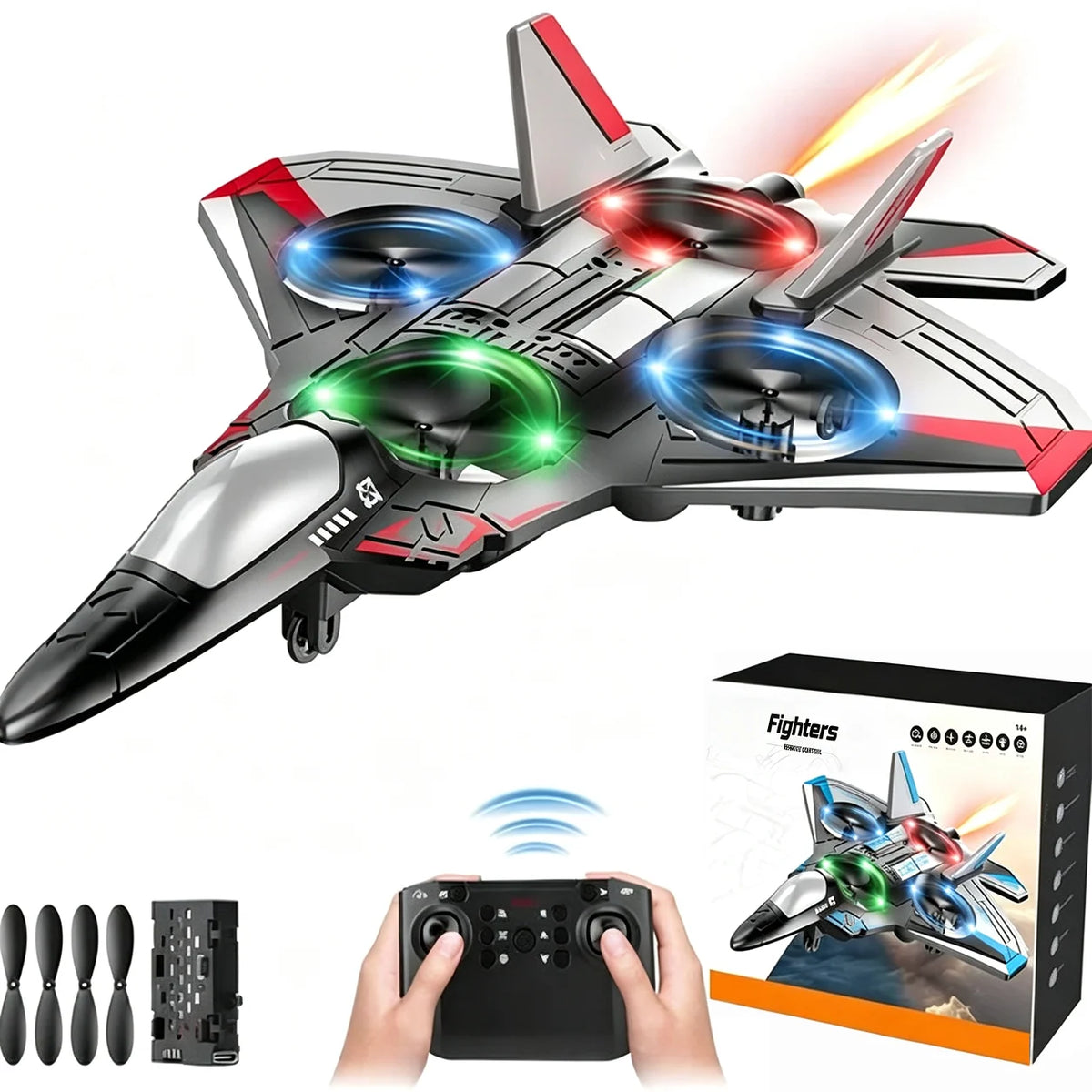 Remote-Controlled Fighter Jet 360° Stunts LED Lights Shock-Resistant