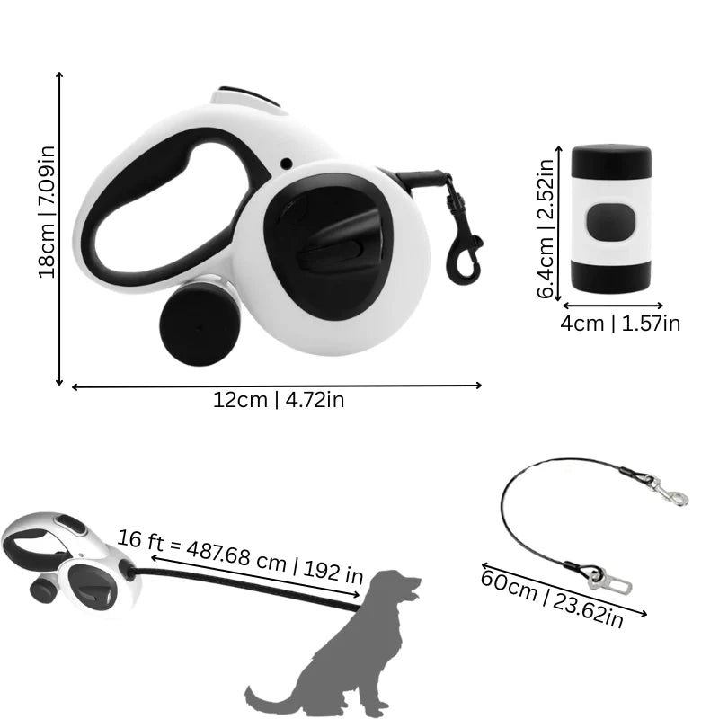 Retractable Dog Leash USB Rechargeable LED 16ft Tangle-Free