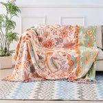 Reversible Cotton Blanket Jacquard Bohemian Pattern Lightweight Breathable