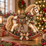 Rocking Horse Christmas Decoration Distressed Wood Tabletop Accent