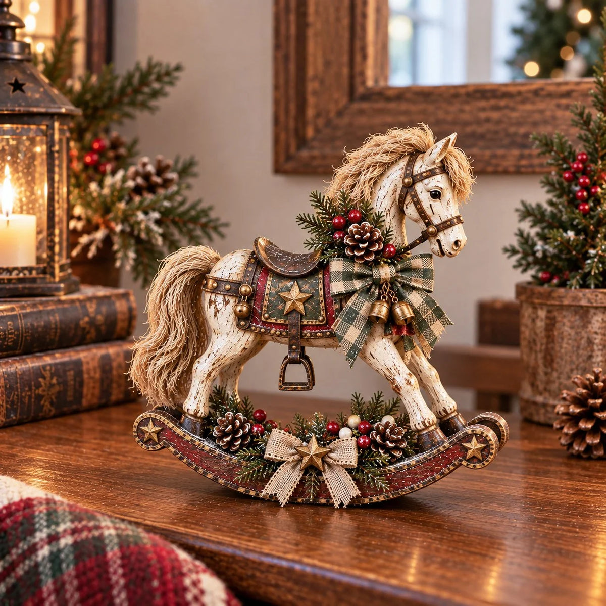 Rocking Horse Christmas Decoration Distressed Wood Tabletop Accent