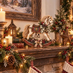 Rocking Horse Christmas Decoration Distressed Wood Tabletop Accent