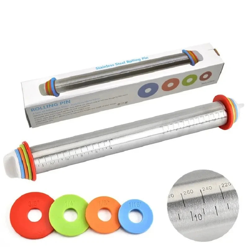 Rolling Pin Stainless Steel Non-Stick Adjustable Spacers