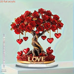 Rose Tree Ornament Heart-Shaped Acrylic Golden Base