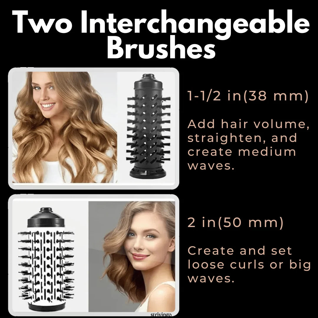 Rotating Hair Dryer Brush 3-in-1 Interchangeable Ceramic Heads