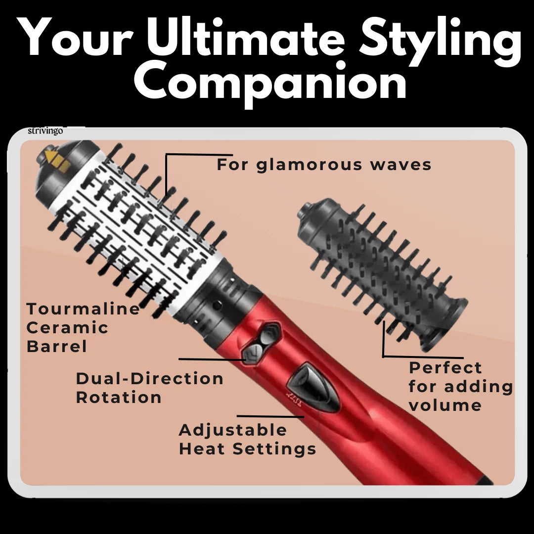 Rotating Hair Dryer Brush 3-in-1 Interchangeable Ceramic Heads