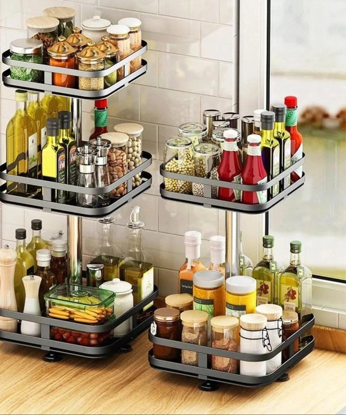 Rotating Storage Rack Stainless Steel 360° Adjustable Height