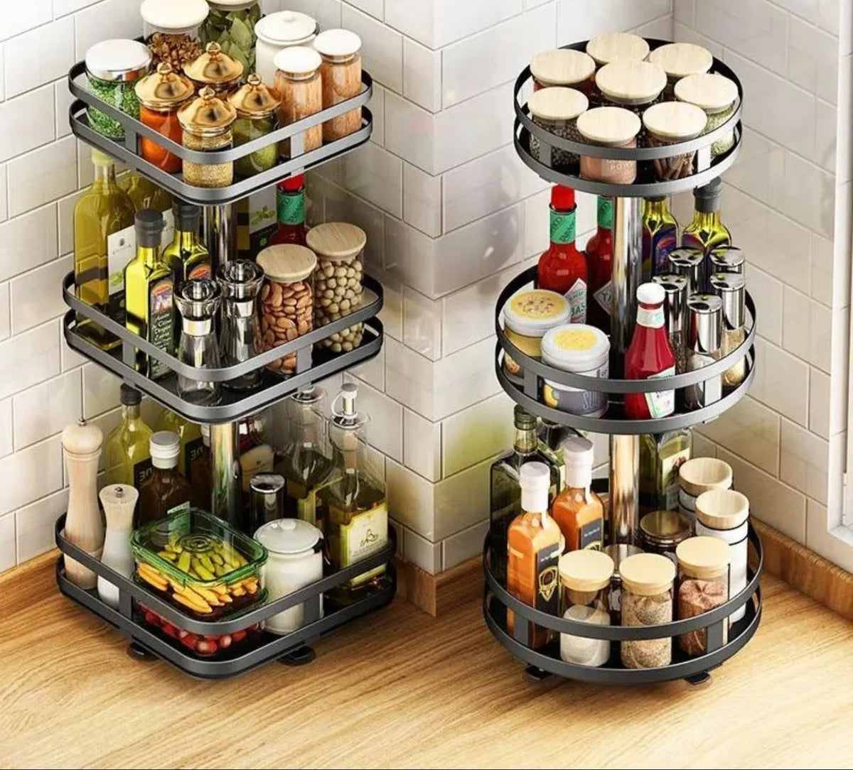 Rotating Storage Rack Stainless Steel 360° Adjustable Height