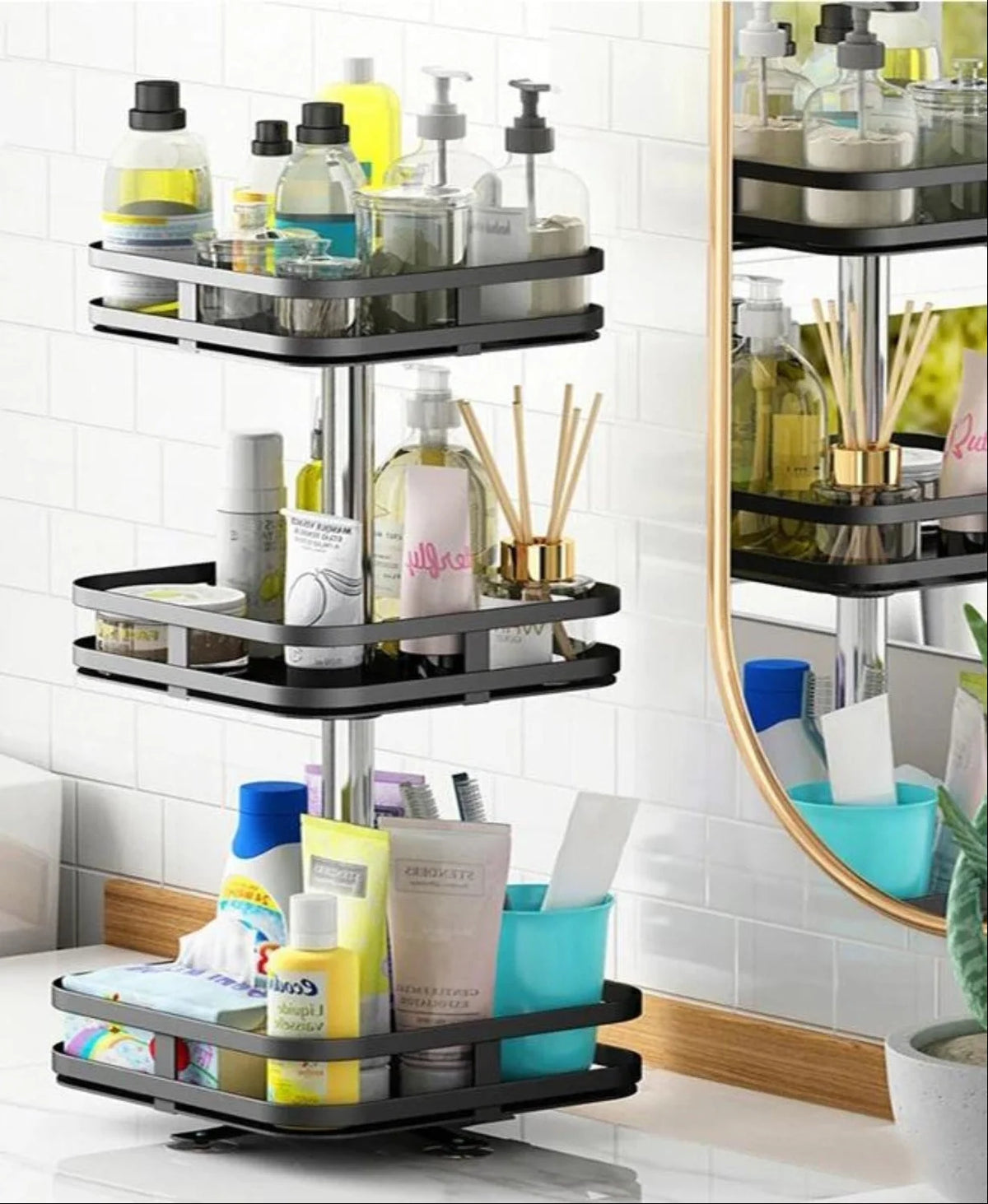 Rotating Storage Rack Stainless Steel 360° Adjustable Height