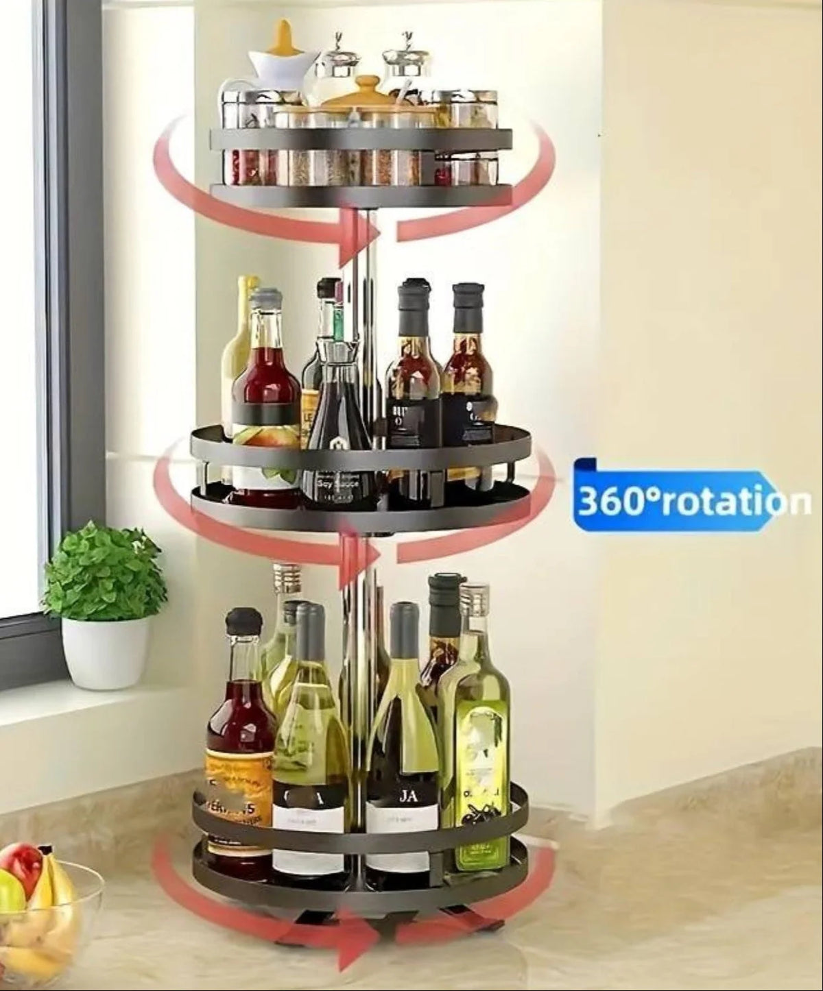 Rotating Storage Rack Stainless Steel 360° Turntable Adjustable Height