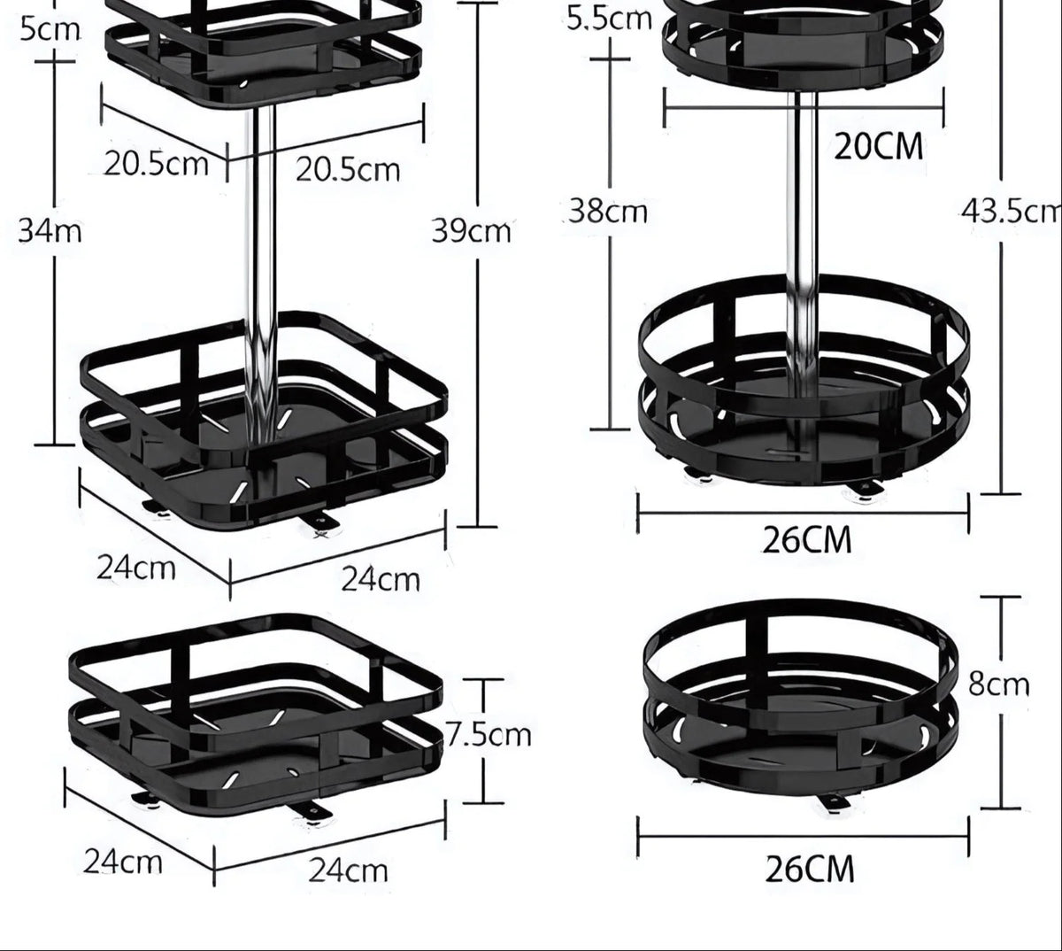 Rotating Storage Rack Stainless Steel 360° Turntable Adjustable Height