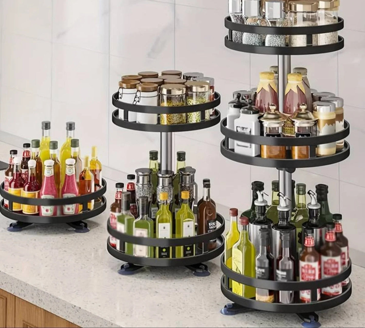 Rotating Storage Rack Stainless Steel 360° Turntable Adjustable Height