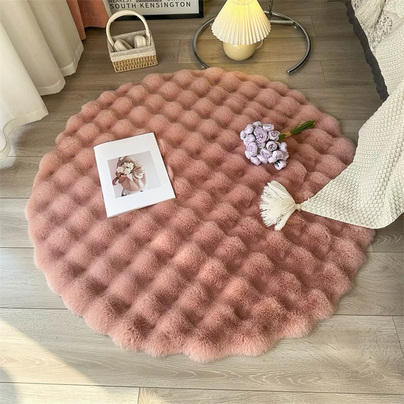 Round Area Rug Faux Fur Non-Slip Machine Washable