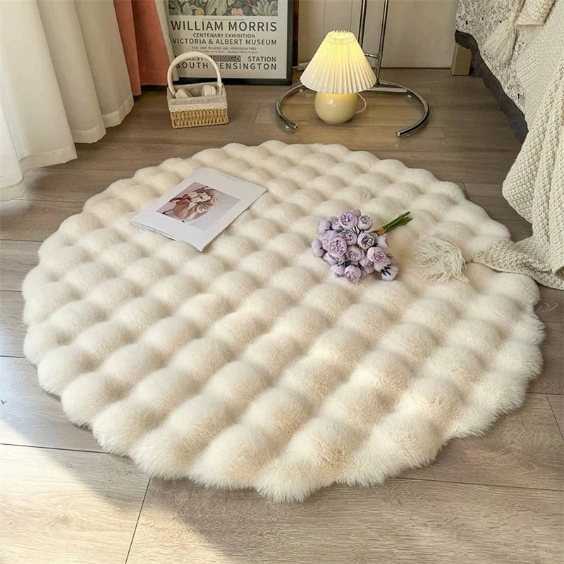 Round Area Rug Faux Fur Non-Slip Machine Washable