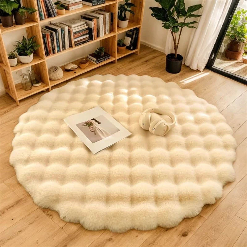 Round Area Rug Faux Fur Non-Slip Machine Washable