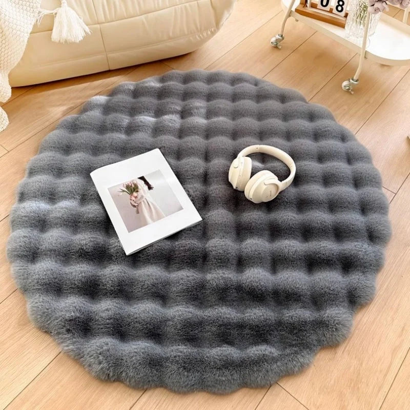 Round Area Rug Faux Fur Non-Slip Machine Washable