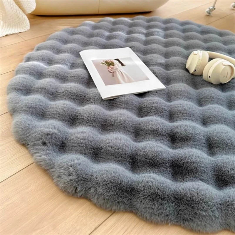 Round Area Rug Faux Fur Non-Slip Machine Washable