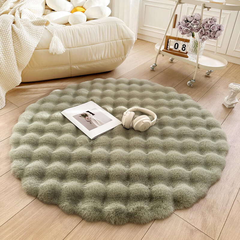 Round Area Rug Faux Fur Non-Slip Machine Washable