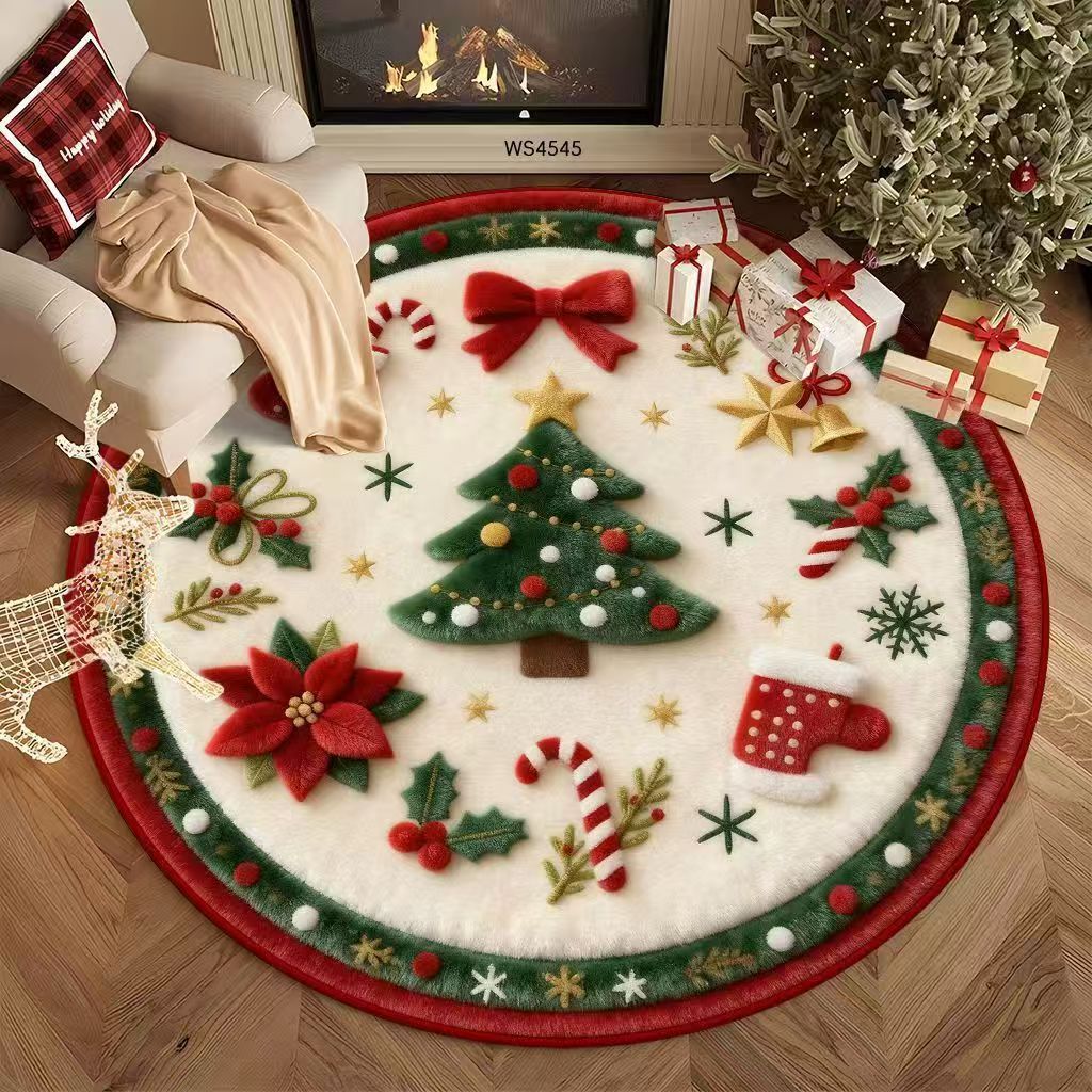 Round Area Rug Plush Christmas Tree Design