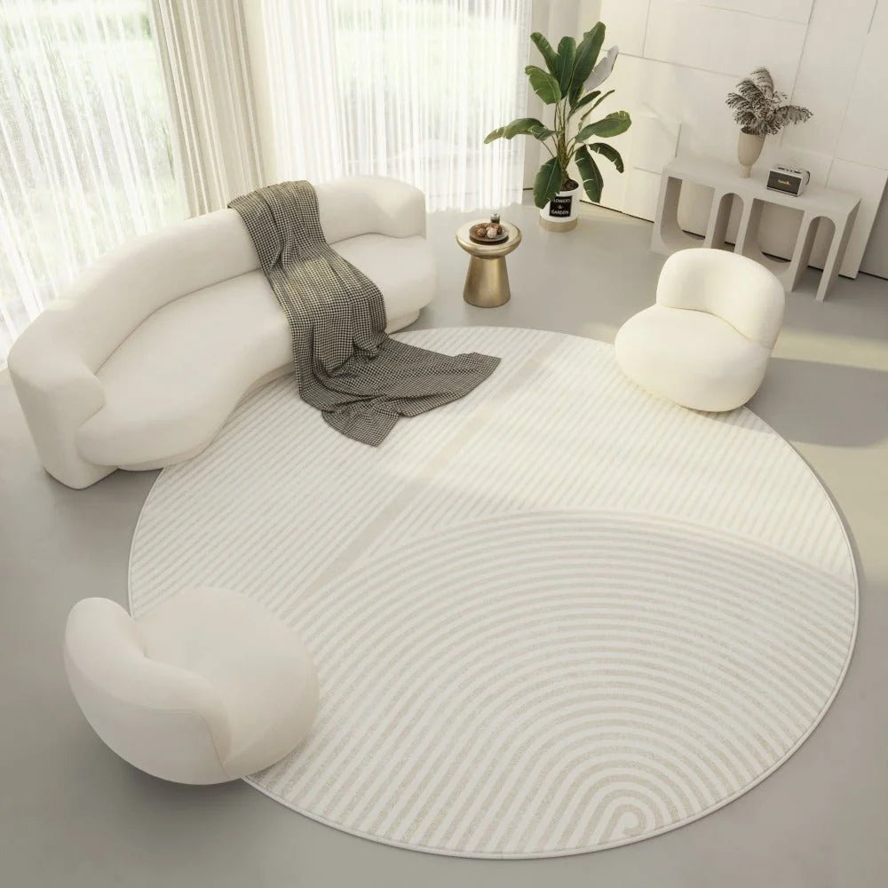 Round Area Rug Soft Polyester Geometric Print Easy-Clean Surface