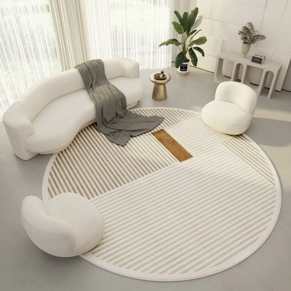 Round Area Rug Soft Polyester Geometric Print Easy-Clean Surface