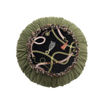 Round Decorative Cushion Pleated Hem Embroidered Panel