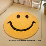 Round Rug Yellow Smiley Design Soft Fleece Machine Washable