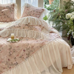 Ruffled Bedding Set Vintage Floral Cotton Blend