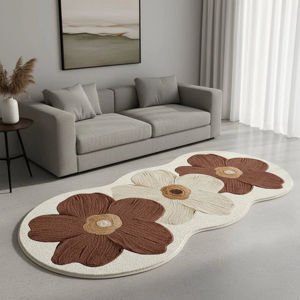 Rug Floral Design Soft Cashmere-Like Non-Slip Backing