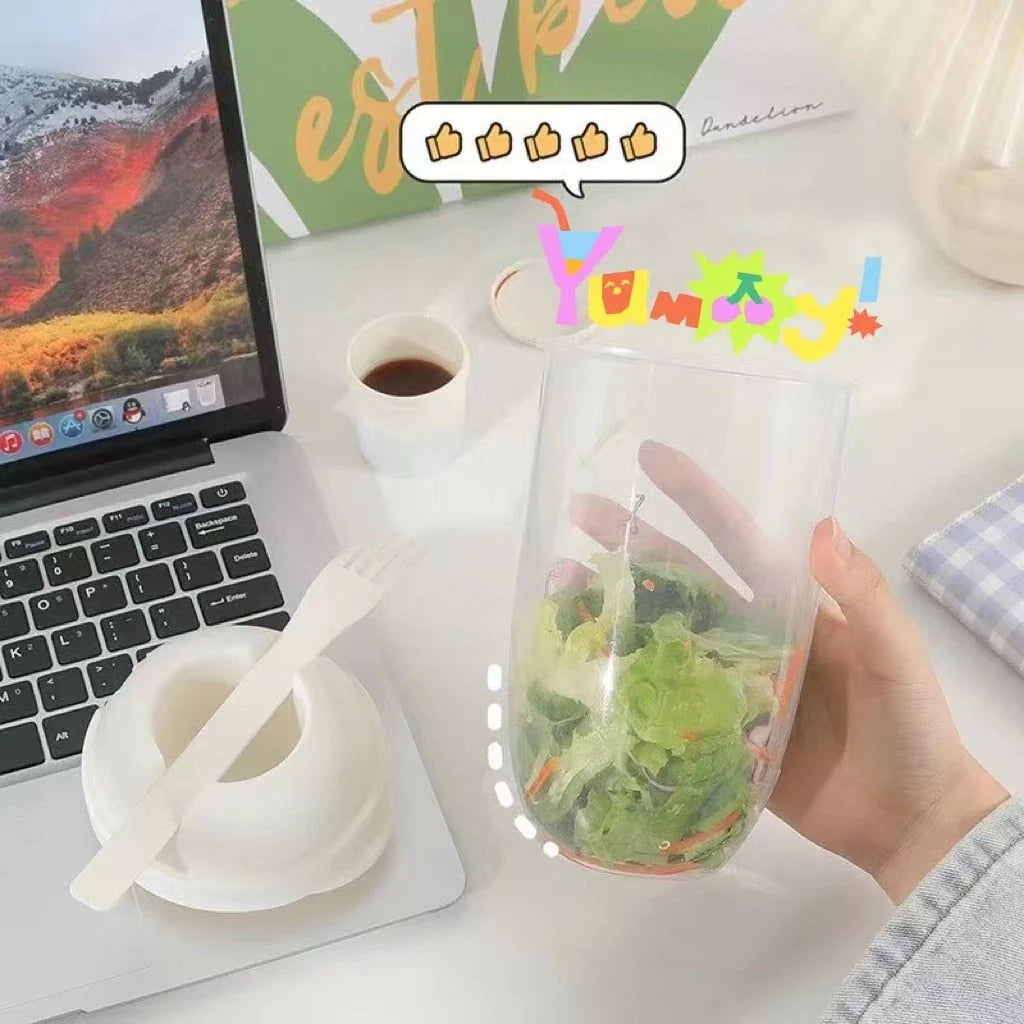 Salad Cup BPA-Free Built-In Fork Dressing Holder