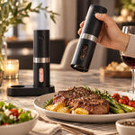 Salt And Pepper Mill Set Rechargeable Adjustable Grind LED Light