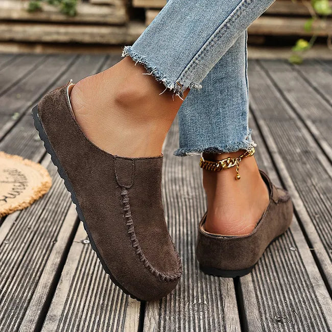 Sandals Suede-Like Leather Slip-On Flexible Flat Sole