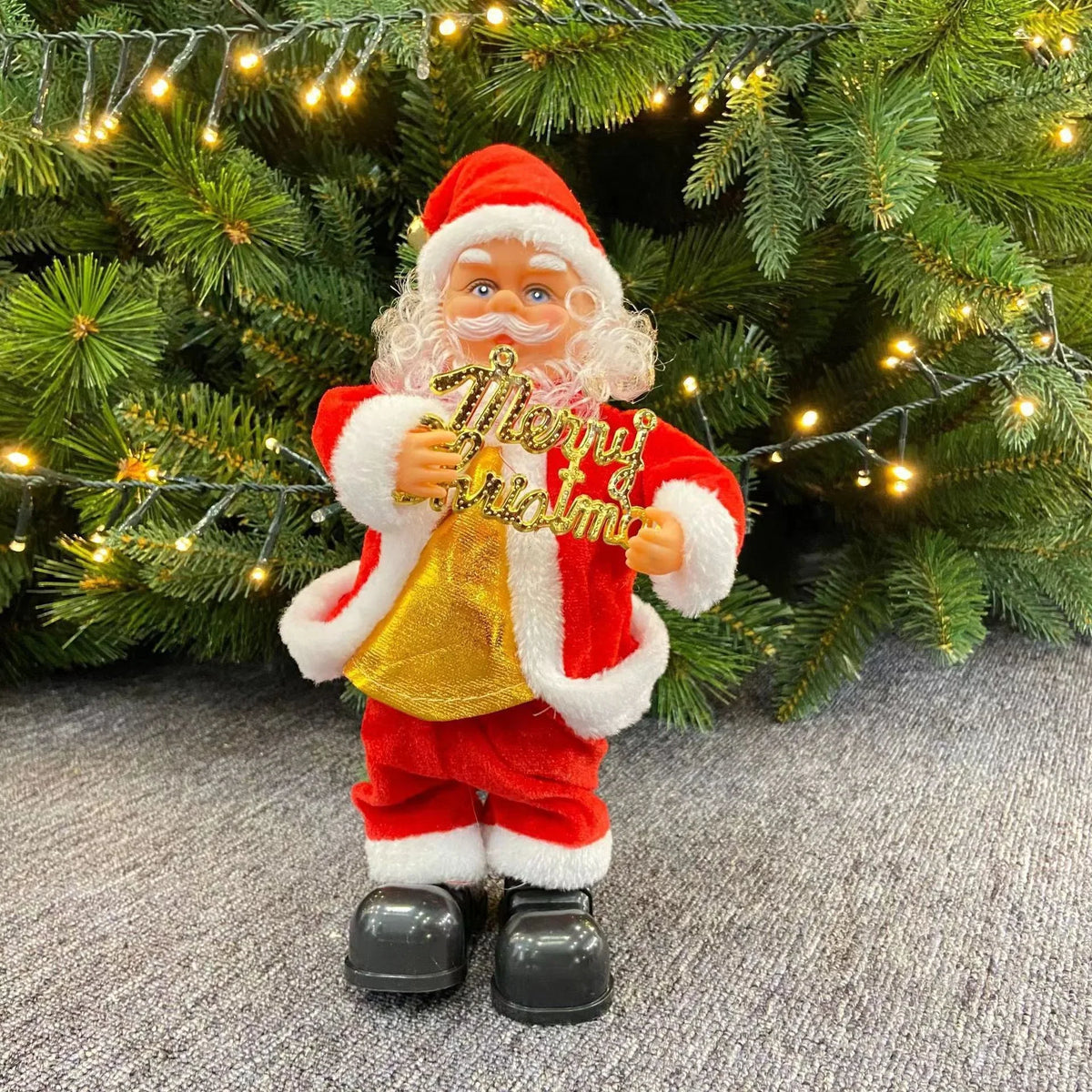 Santa Figure Plush Fabric Jingle Bells