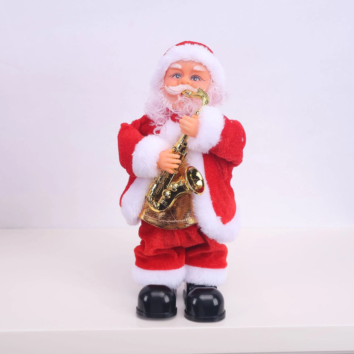 Santa Figurine Hand-Painted Saxophone-Playing Tabletop Decor