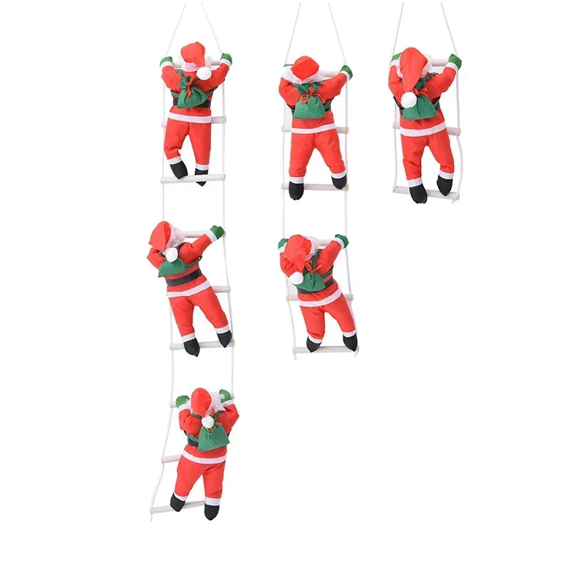 Santa Figurine Set Embroidered Climbing Ladder Set Of 3
